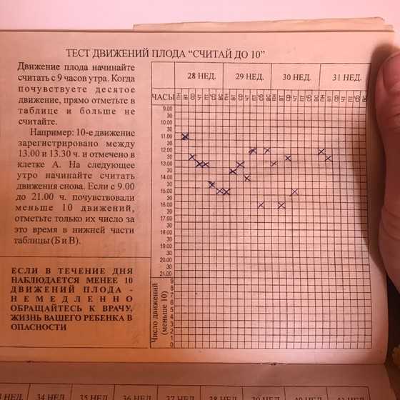 Таблица заполнения шевеления плода образец норма