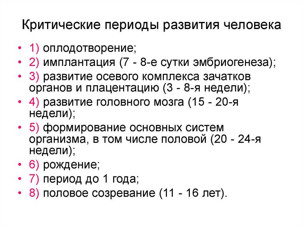 Критические периоды развития плода презентация