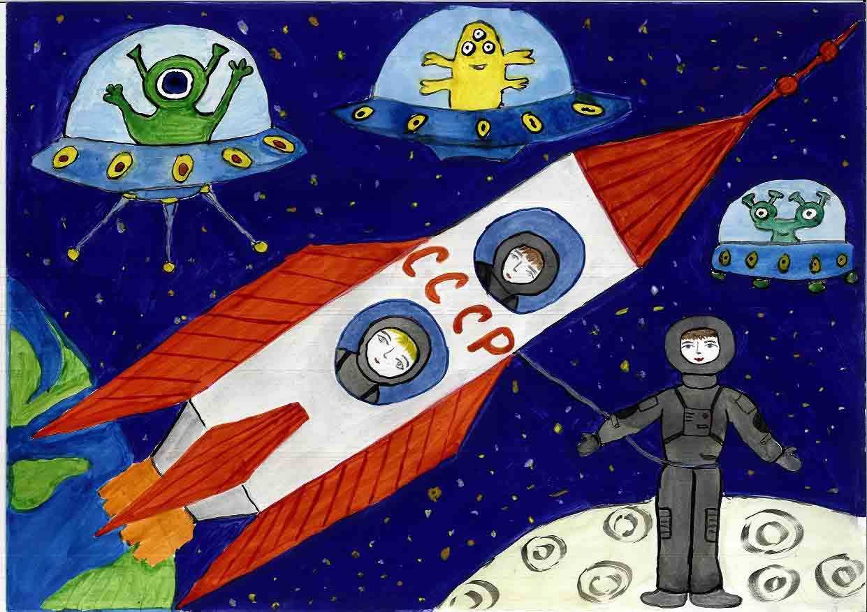 Как сделать рисунки ко дню космонавтики — для детей и подростков