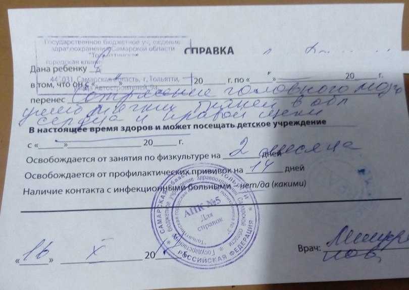 Справка об освобождении от занятий в школе образец